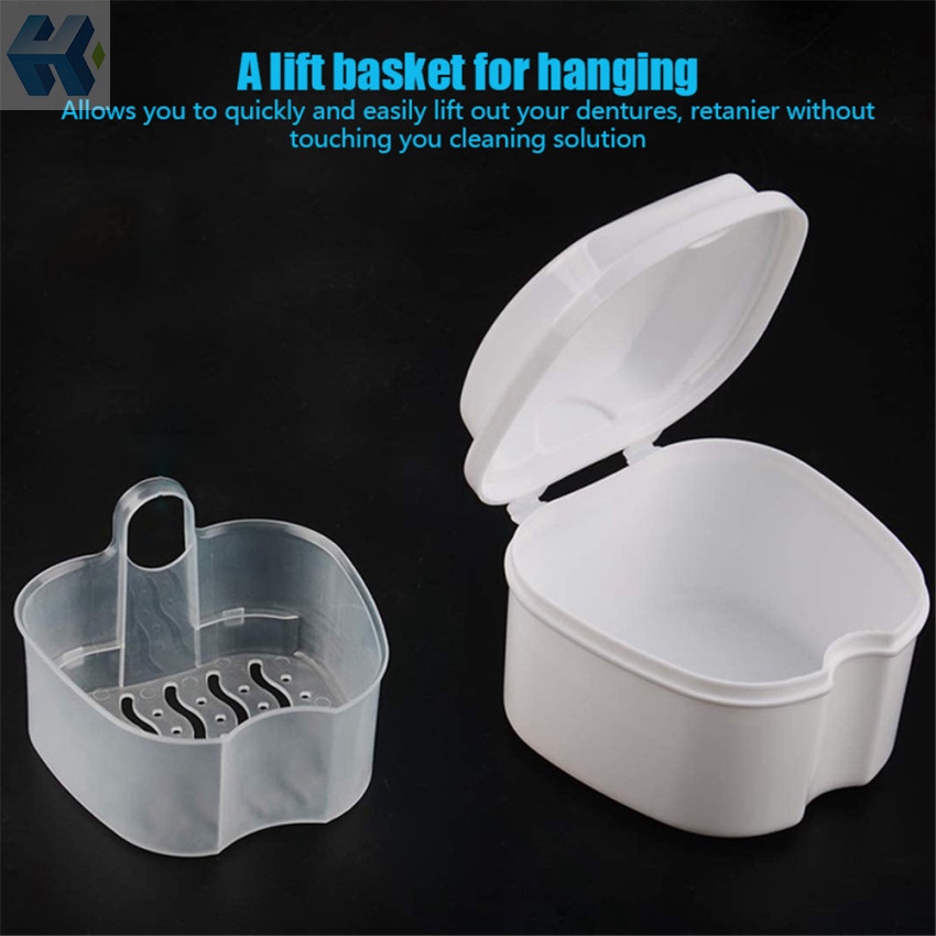 Hộp Đựng Răng Giả + Lưới Lọc + Hộp Đựng Răng Giả + Giá Đỡ Tiện Dụng Cho Trave, Dentures Hộp Đựng Nha Khoa