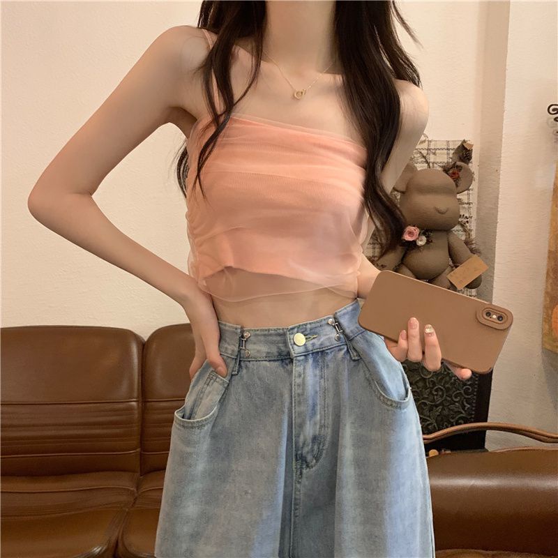 Áo Hai Dây Mùa Hè Dáng Ngắn Màu Hồng Gợi Cảm Hợp Thời Trang Cho Nữ