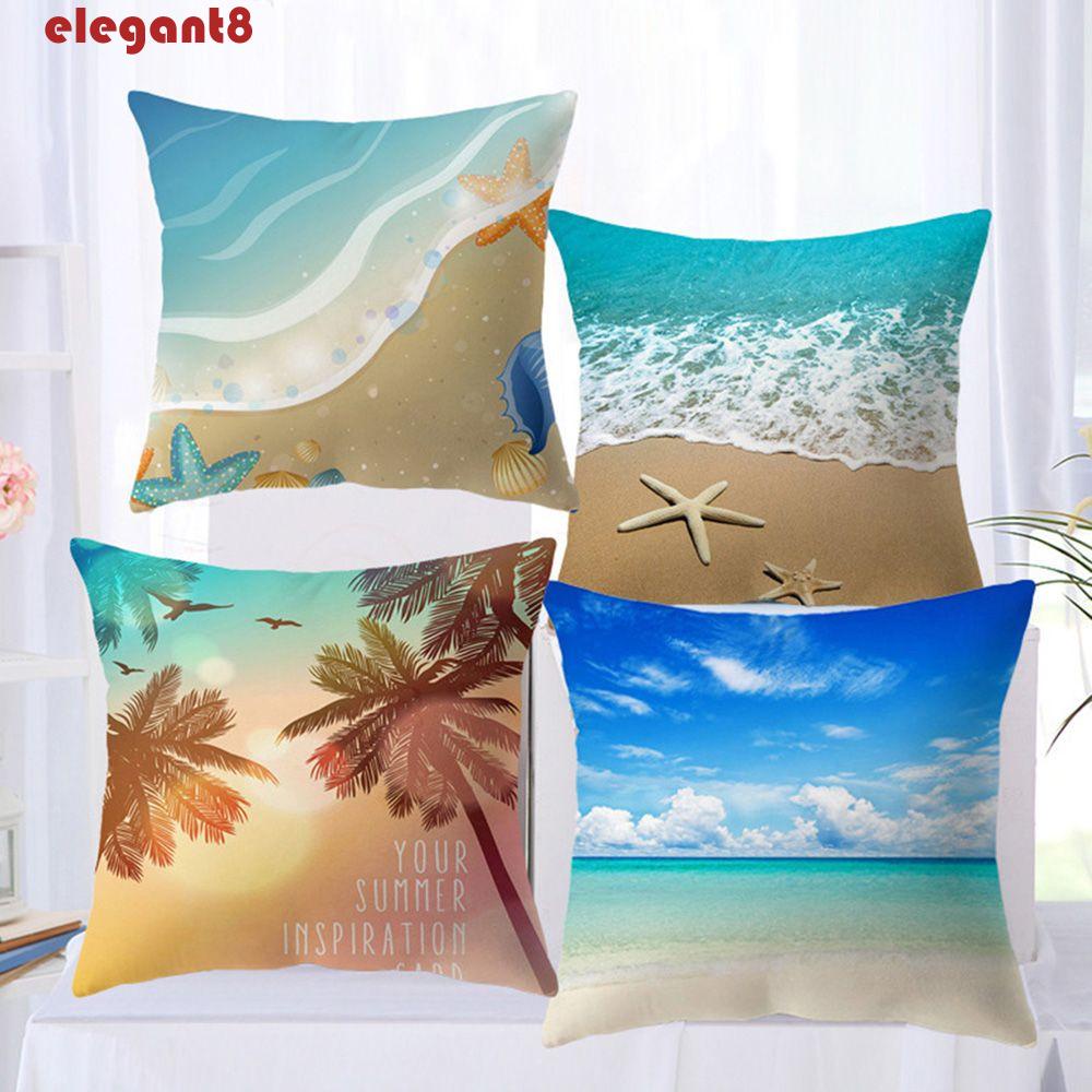 Vỏ Gối Vuông Họa Tiết Bãi Biển Trang Trí Nội Thất