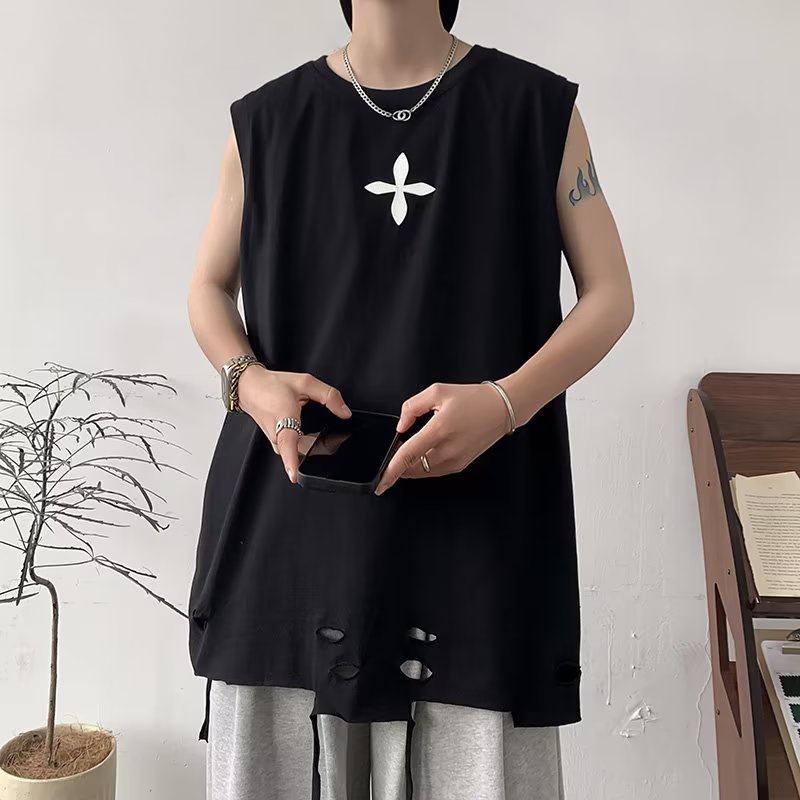 Áo Thun Sát Nách Cổ Tròn Dáng Rộng Thời Trang Mùa Hè Phong Cách Hàn Quốc Cho Nam