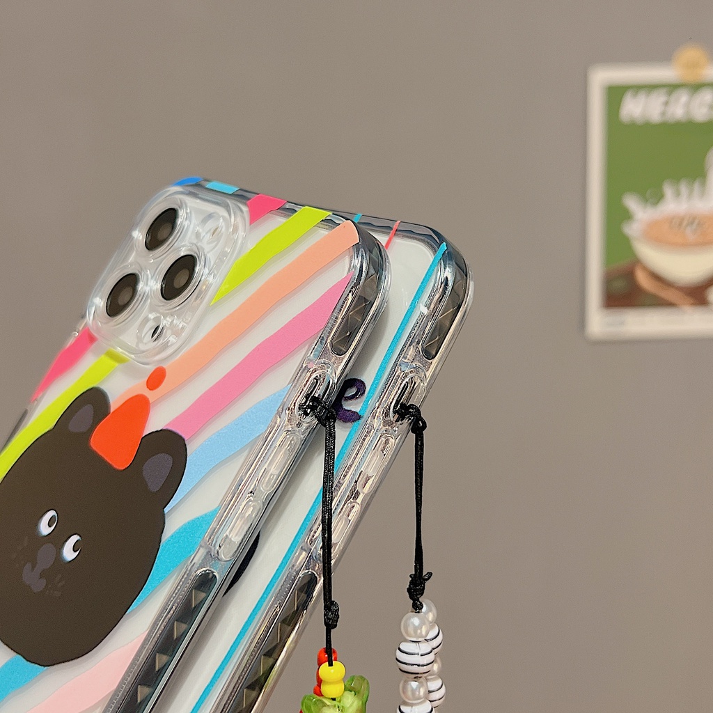 Ốp Điện Thoại Tpu Dẻo Trong Suốt Họa Tiết Hoạt Hình Kèm Dây Đeo Ngọc Trai Cho iphone 12 14 13 11 Pro Max