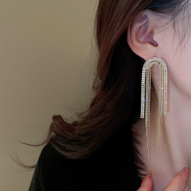 Bông Tai Mạ Bạc 925 Dáng Dài Đính Đá Zircon Phong Cách Âu Mỹ Thời Trang Cho Nữ