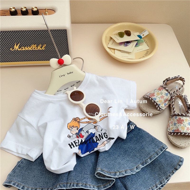 Áo Thun Tay Ngắn In Hình Phong Cách Hàn Quốc Thời Trang Mùa Hè Cho Bé Gái