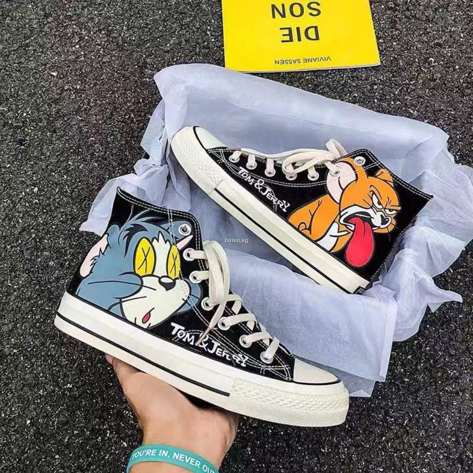 Hoạt Hình Giày Thể Thao canvas In Hình Mèo Chuột Phong Cách graffiti 2023 Cho Nam Nữ