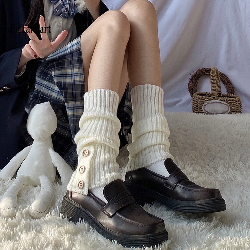 Kỹ Thuật Số| 1 Cặp Khuy Măng Sét Dệt Kim Dày Co Giãn Giữ Ấm Chân Phong Cách Nhật Bản Ngọt Ngào Cho Nữ