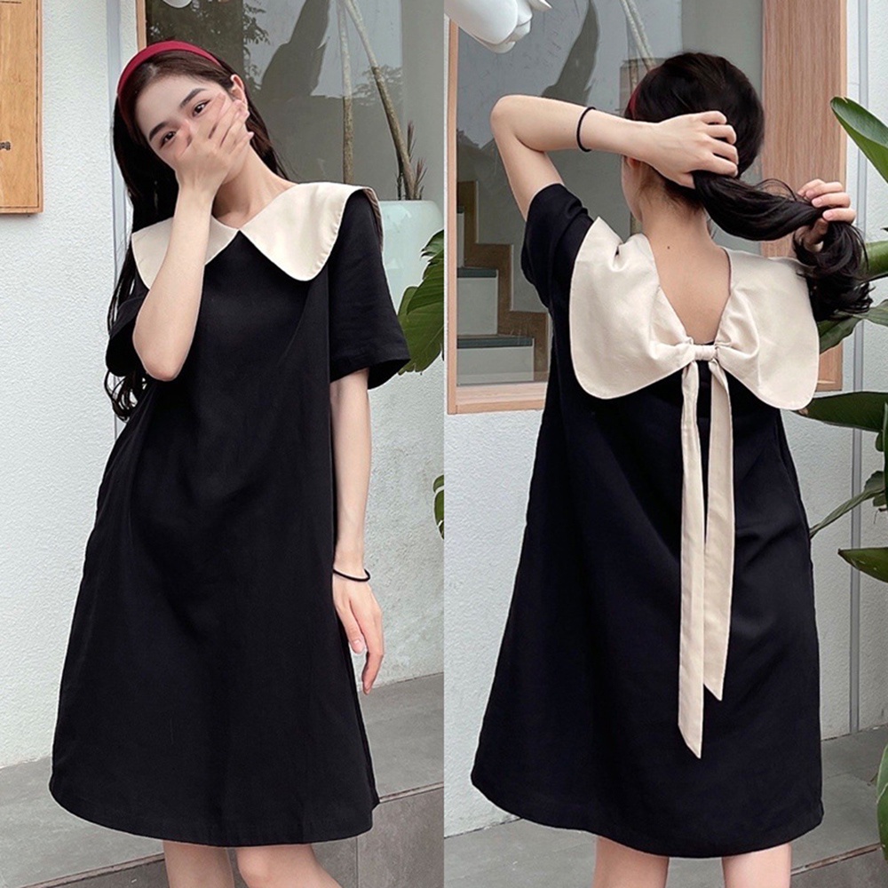 1 Đầm Tay Ngắn Cổ Búp Bê Thiết Kế Ngọt Ngào Thời Trang Mới Cho Nữ