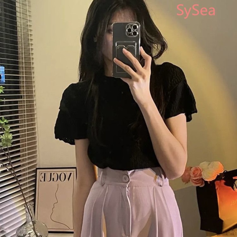 Áo Dệt Kim Ngắn Tay Hai Lớp Thời Trang Mùa Hè Cho Nữ