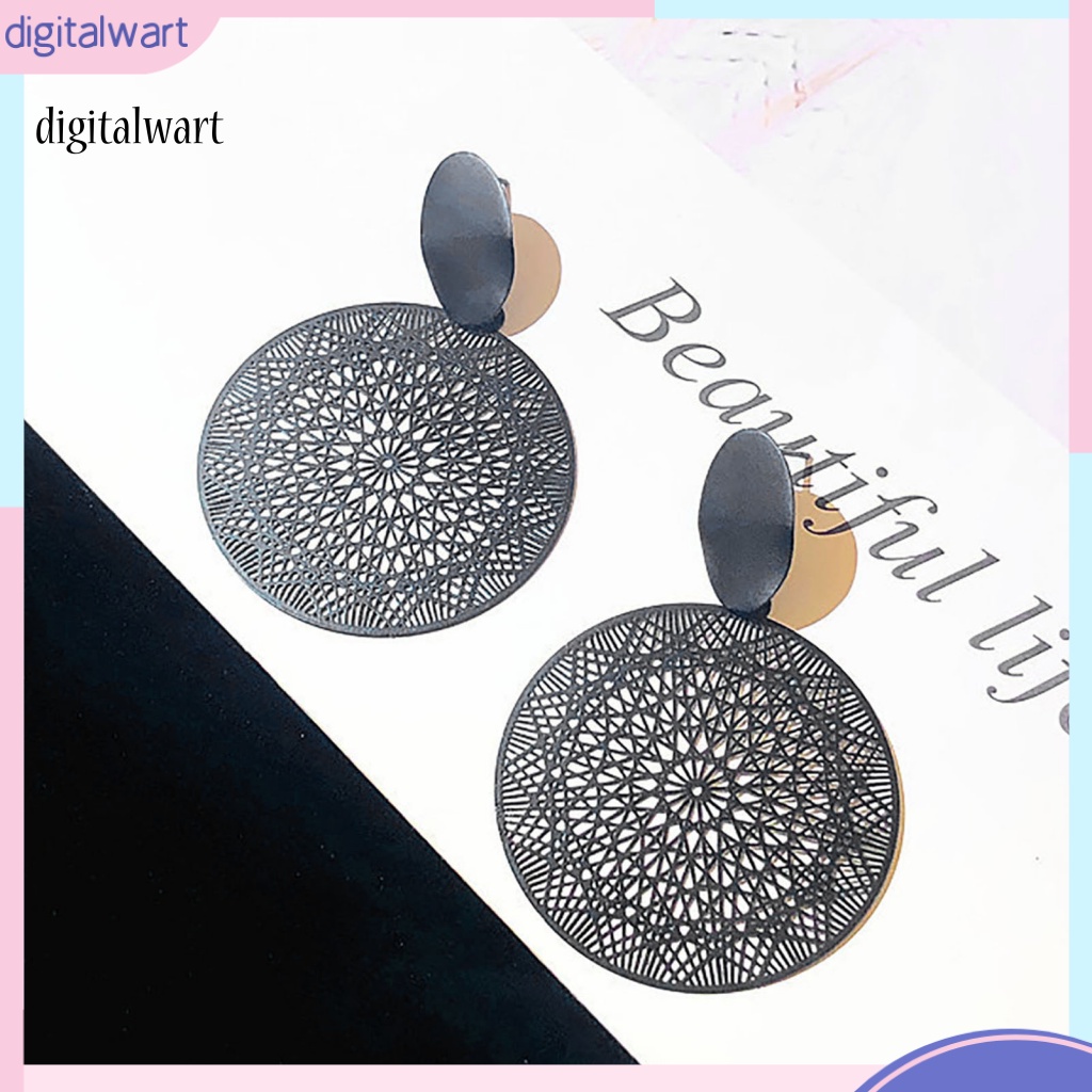 Kỹ Thuật Số| 1 Đôi Bông Tai Hợp Kim Tròn Rỗng Họa Tiết Thời Trang Dành Cho Nữ