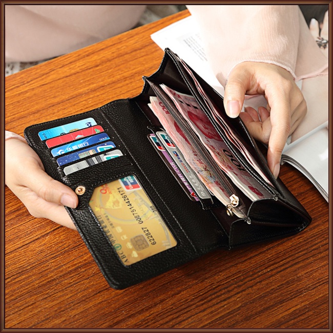 Ví Da Pu Dáng Dài Màu Trơn Cỡ Lớn Thời Trang Sang Trọng Cho Nữ