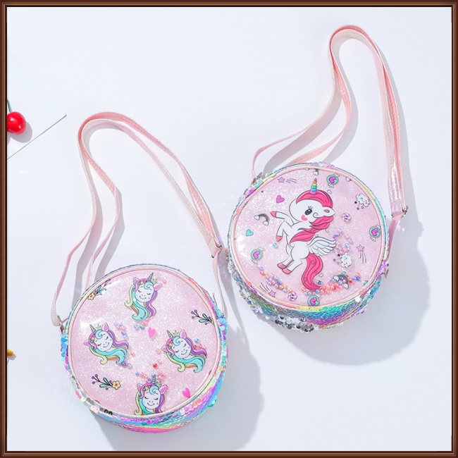 Túi Đeo Chéo Hình Kỳ Lân Đính Kim Sa Lấp Lánh Dễ Thương Cho Bé Gái