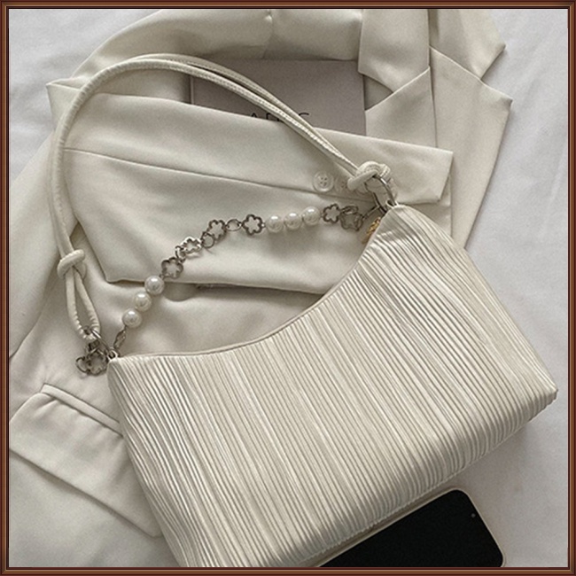 Túi Đeo Vai Xếp Ly Đính Ngọc Trai Phong Cách Hàn Quốc Thời Trang Cho Nữ