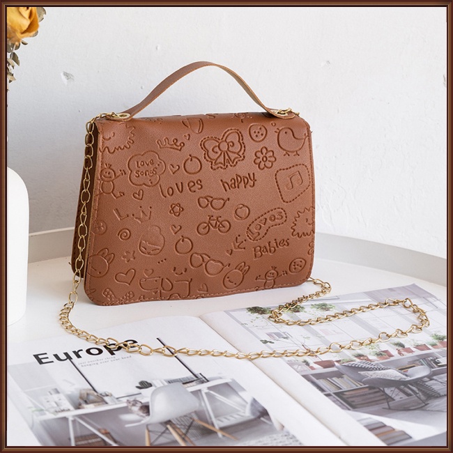 Túi Đeo Chéo Vai Bằng Da Nhân Tạo Màu Trơn Dập Nổi Họa Tiết Thời Trang Đa Năng Dành Cho Nữ