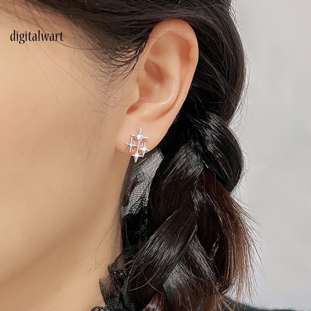 Kỹ Thuật Số| 1 Đôi Bông Tai Dạng Xích Mạ Bạc Dáng Dài Hình Ngôi Sao Lấp Lánh Thời Trang Dự Tiệc