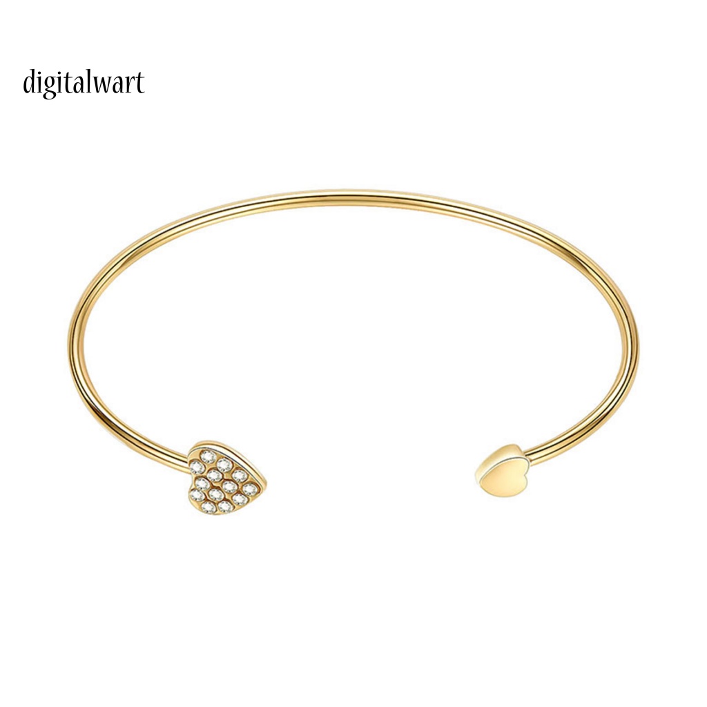 Kỹ Thuật Số| Vòng Tay Hở Mạ Vàng Hình Trái Tim Đính Đá Lấp Lánh Dễ Phối Đồ Thời Trang Cho Nữ