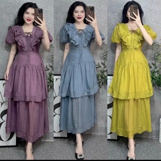 [ mã mb49 } đầm maxi hai tầng cổ bèo