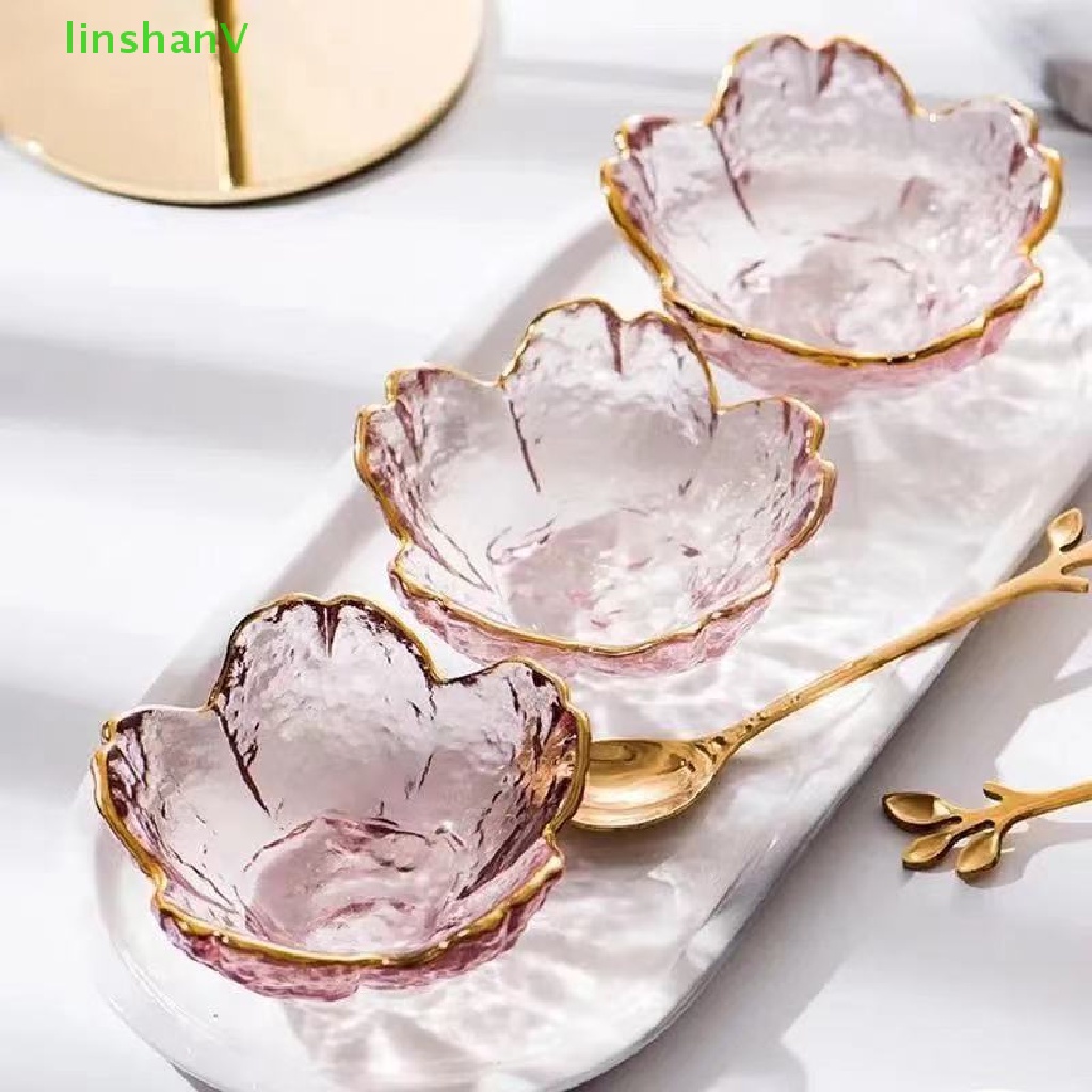 Đĩa Thủy Tinh Đựng Nước Chấm Hoa Anh Đào Vàng Phong Cách Bắc Âu [Mới]