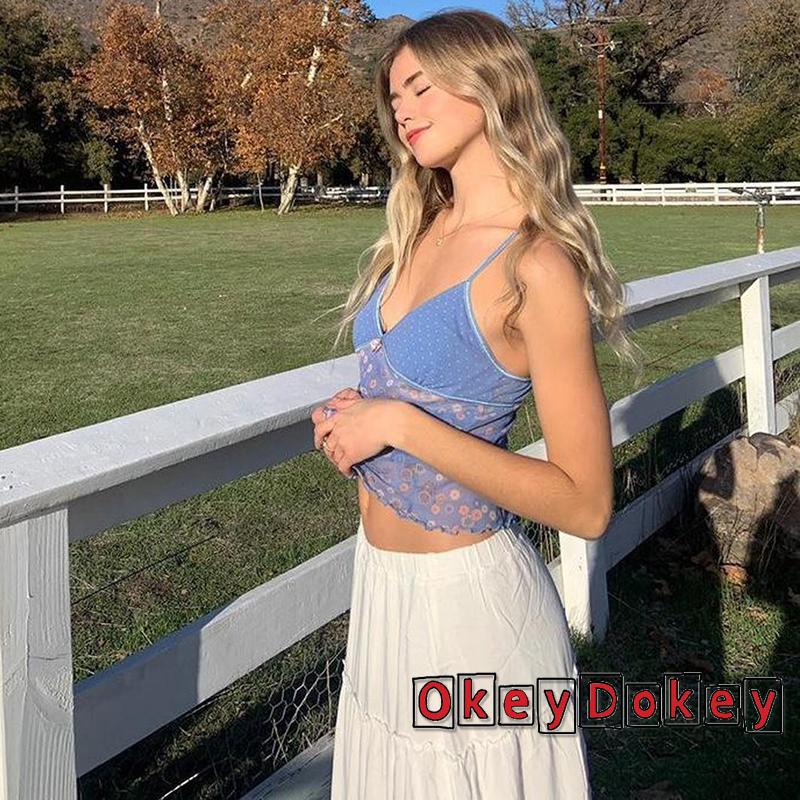 Áo Crop Top Y2K Hở Lưng Cổ Chữ V In Họa Tiết Hoa Mùa Hè Cho Nữ