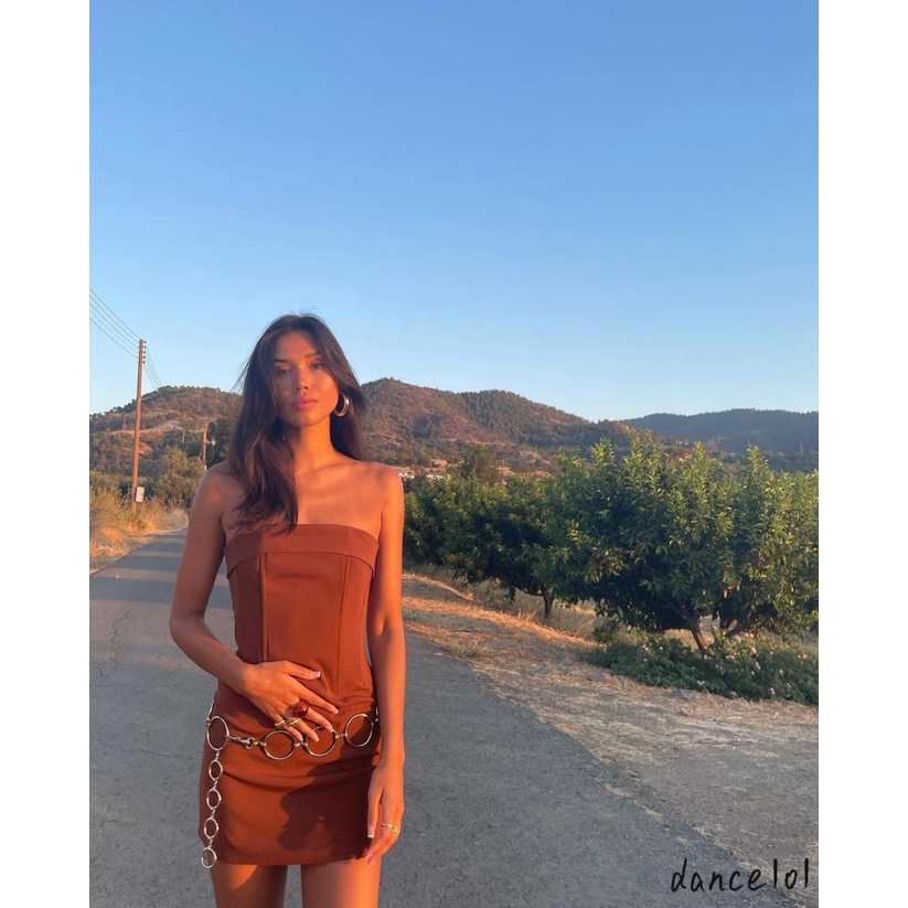 Đầm Ngắn Ôm Dáng Hở Vai Màu Trơn Thời Trang Dành Cho Nữ Nhảy Múa 1O1