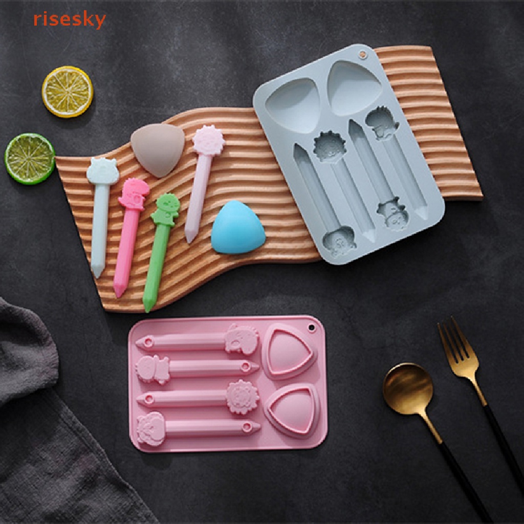 Khuôn Silicone Tạo Hình Tam Giác 6 Lỗ Làm Bánh Kẹo Hình Động Vật