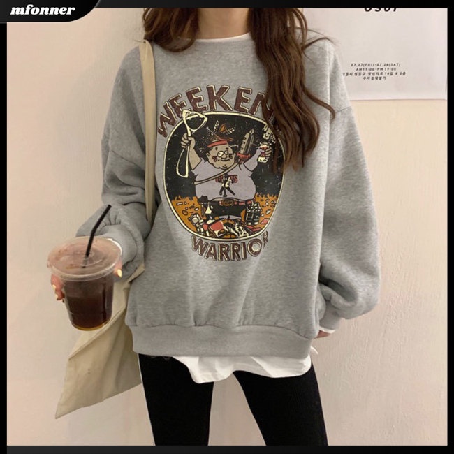 Áo Nỉ Tay Dài Dáng Rộng In Họa Tiết Hoạt Hình Đáng Yêu Cho Nữ