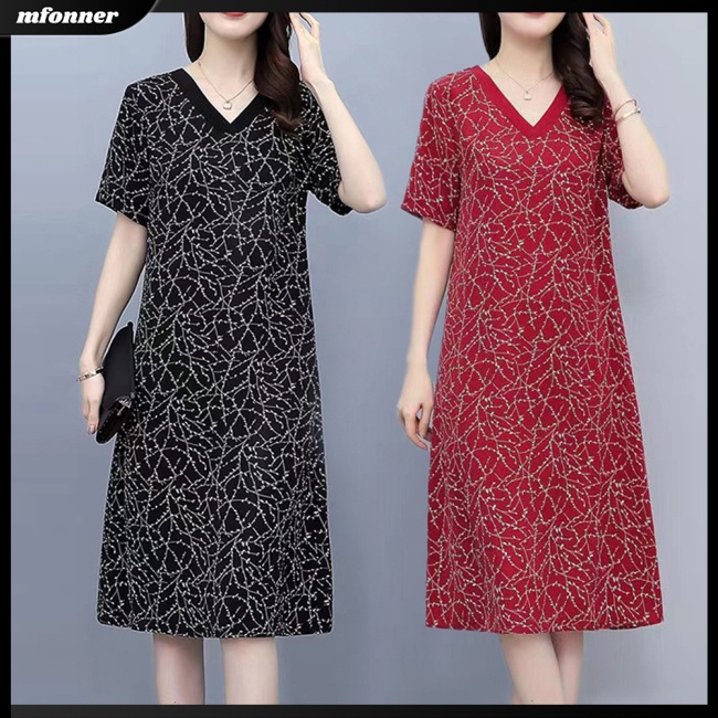 Đầm Lụa Lạnh Mỏng Dáng Chữ A Tay Ngắn Cổ Chữ V In Họa Tiết Kiểu Retro Thời Trang Mùa Hè Cho Nữ