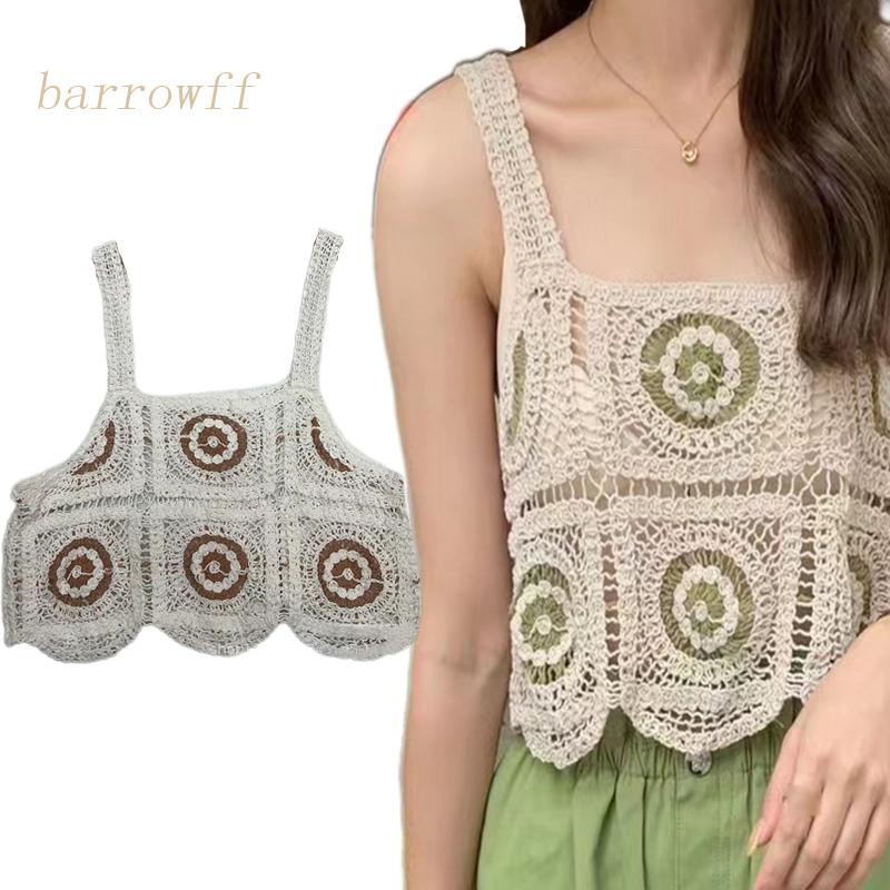 Áo Croptop Dệt Kim Không Tay Họa Tiết Hoa Thời Trang Cho Nữ