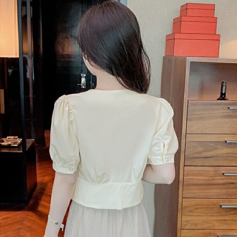 Áo Sơ Mi Trơn Cổ Vuông Ngắn Tay Thời Trang Hè Hàn Quốc Dành Cho Nữ 2023