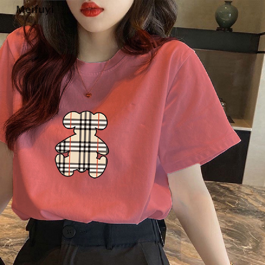 Áo Thun Nữ Cổ Tròn Ngắn Tay In Hình Gấu Đơn Giản