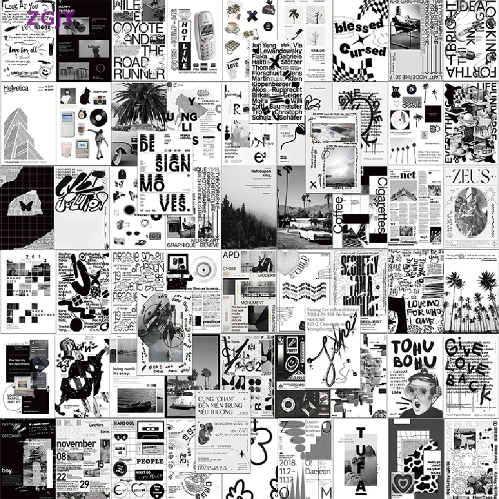 Bộ 60 Miếng Dán Họa Tiết Graffiti Trắng Đen Vui Nhộn Chống Thấm Nước Dùng Trang Trí Laptop / Vali / Ván Trượt / Guitar Mới