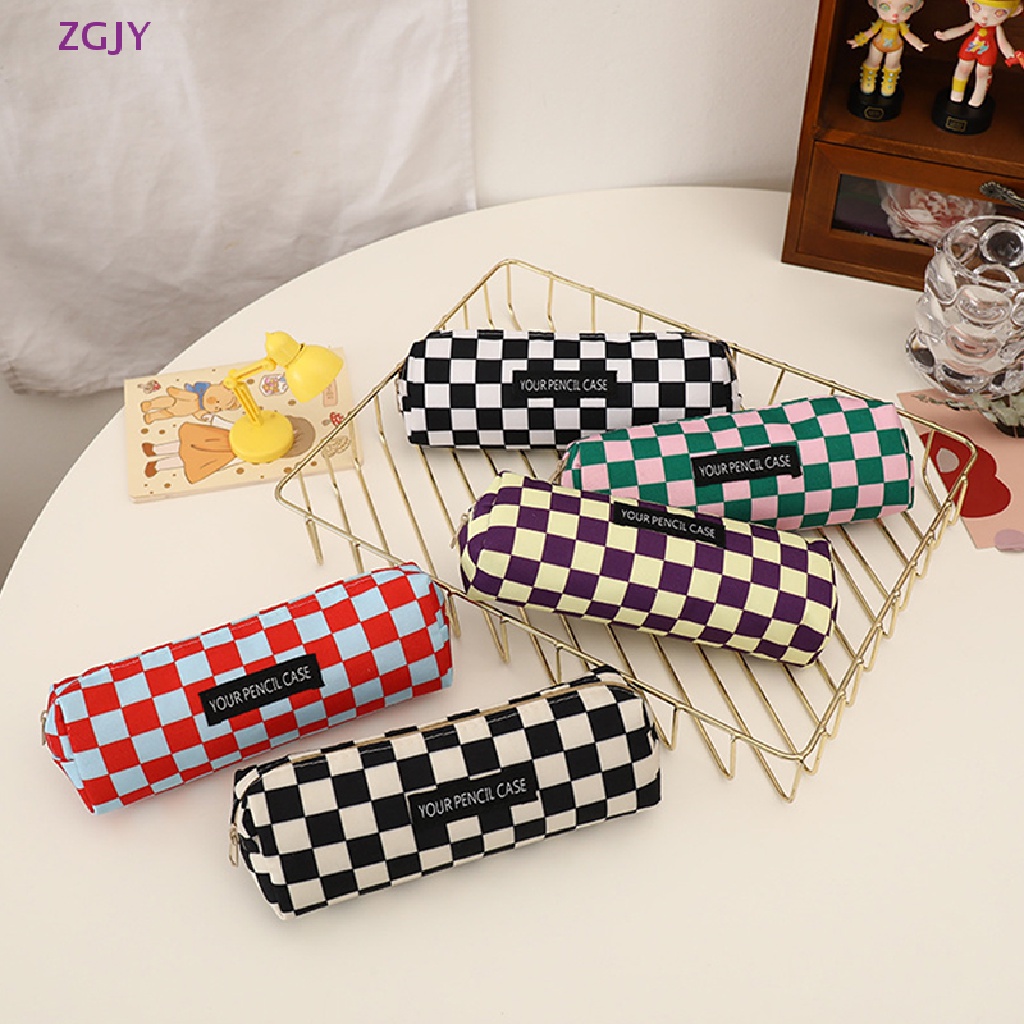 Túi Đựng Bút Chì / Mỹ Phẩm Bằng Vải Bạt Kẻ Sọc Caro Sức Chứa Lớn Sáng Tạo Mới