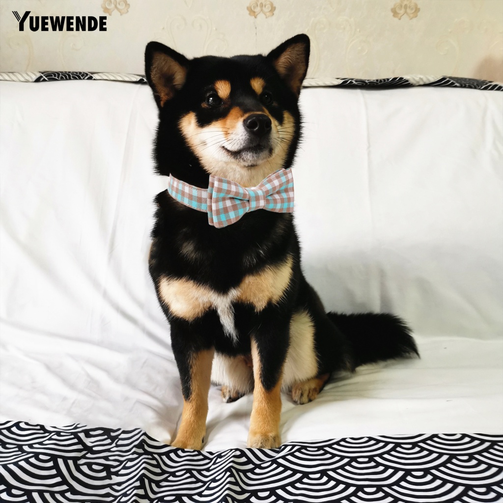 Vòng Cổ Mềm Mại Họa Tiết Sọc Caro Đính Nơ Cho Thú Cưng