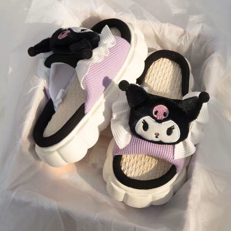 Dép Bánh Mì Bằng Vải Lanh Chống Trượt Thoải Mái Họa Tiết Hoạt Hình Cho Nữ