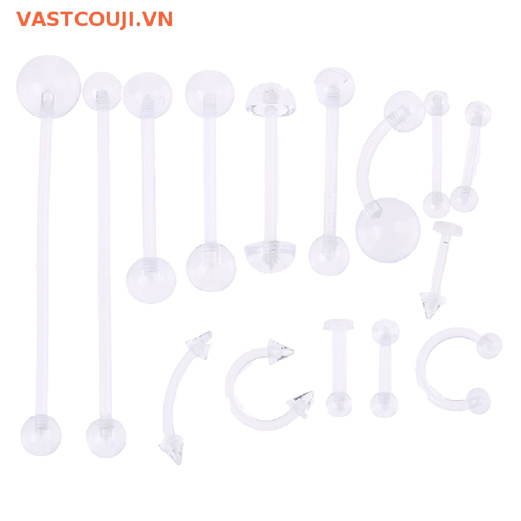 Set 15 Khuyên Xỏ Cơ Thể / Lưỡi / Môi / Rốn Trong Suốt