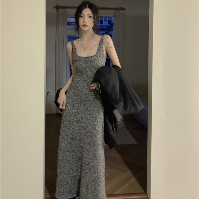 COZOK Đầm Dệt Kim Sát Nách Màu Sắc Thanh Lịch Cho Nữ