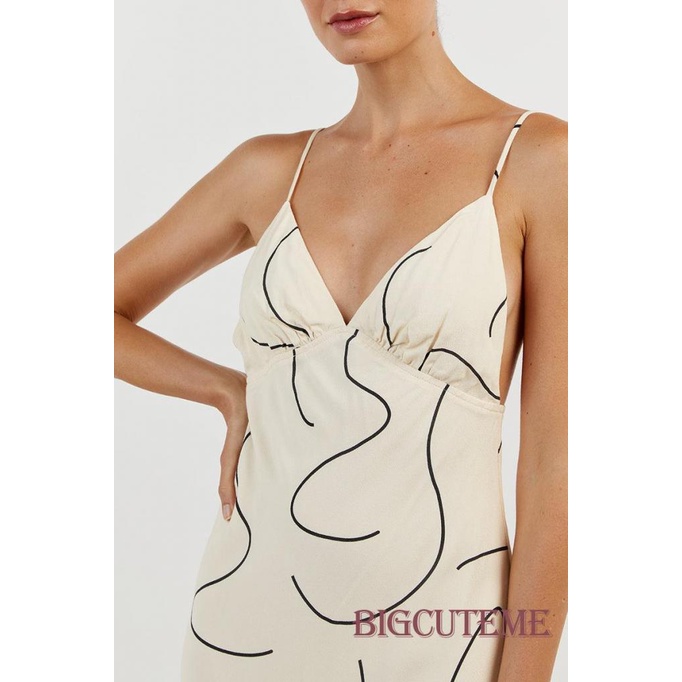 Đầm Dài Không Tay Cổ Chữ V In Họa Tiết Màu Mơ Thời Trang Xuân Hè Dành Cho Nữ