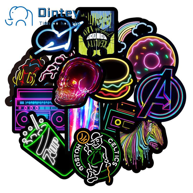 Set 50 Nhãn Dán Neon Graffiti Sticker Họa Tiết Hoạt Hình Cute Chống Thấm Nước Trang Trí Mũ Bảo Hiểm, Laptop, Vali, Sổ