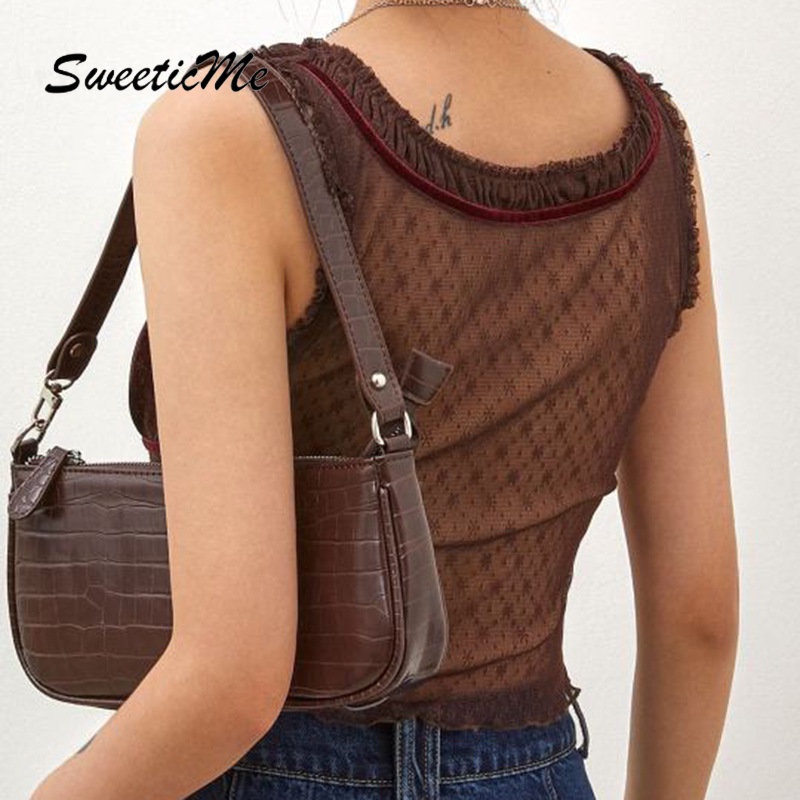Áo Tank Top Cổ Thấp Dáng Ôm In Họa Tiết Đính Nơ Thời Trang 2023 Cho Bạn Gái