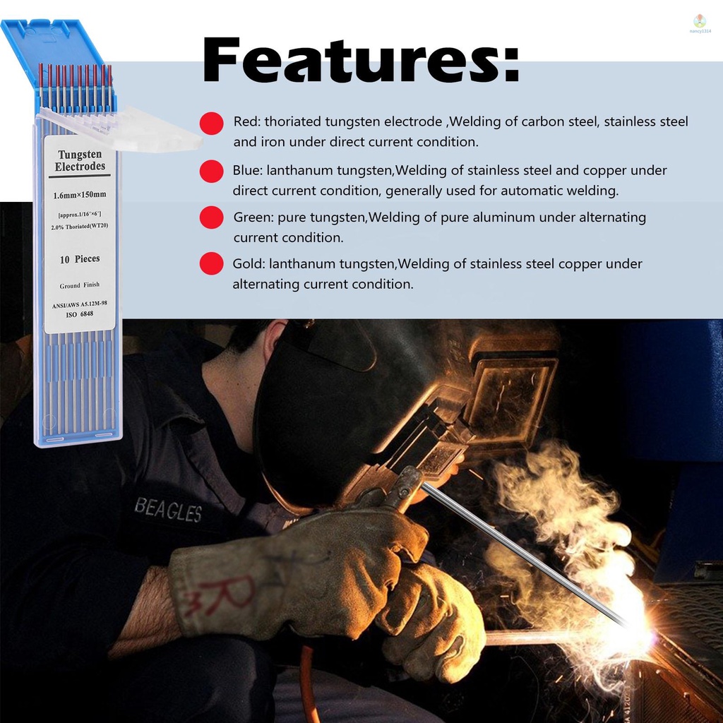 Bộ Que Hàn Điện Cực Vonfram Màu Đỏ / Vàng / Xanh Lá 1.6 * 150 / 2.4 * 150 Chuyên Dụng