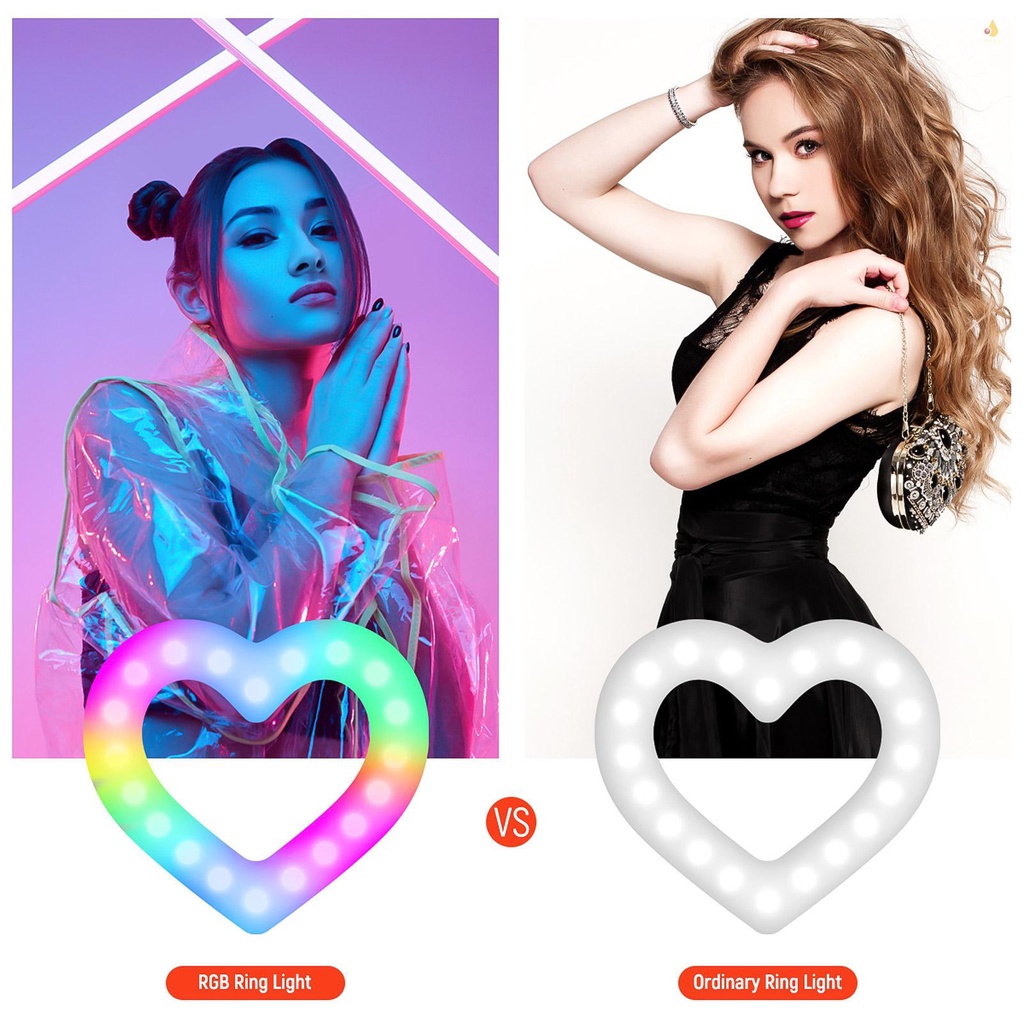 (mynivn) Đèn LED RGB Video 10 Inch Hình Trái Tim Có Thể Điều Chỉnh Độ Sáng Sạc USB Có Giá Đỡ Điện Thoại Để Bàn Hỗ Trợ Live Streaming Online Trang Điểm Quay Video