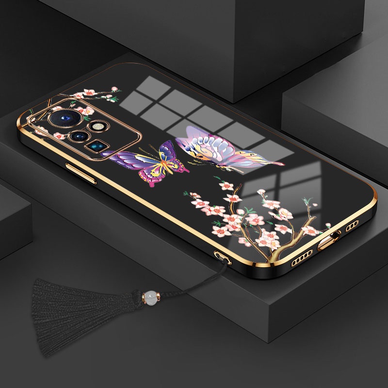 Ốp Điện Thoại Silicon Viền Thẳng Họa Tiết Bươm Bướm Kèm Dây Đeo Cho infinix zero x pro zero x neo