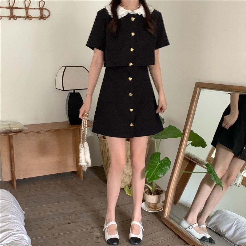 Đầm Ngắn Giả Hai Mảnh Thời Trang Mùa Hè Đơn Giản Thanh Lịch Đen