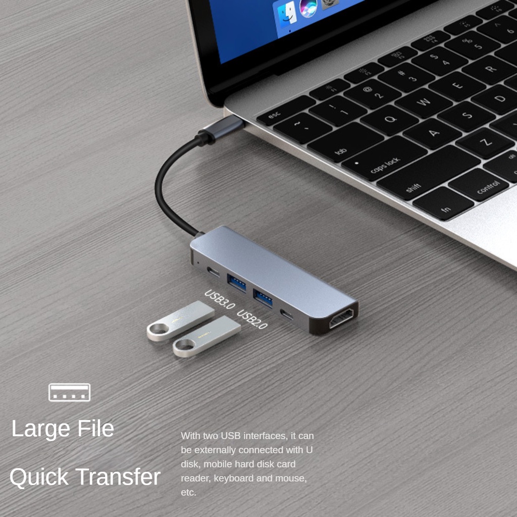 Bộ Chia Nhiều Cổng USB Type C 5 Trong 1 HDMI 4K USB3.0 Type C Cho Laptop Macbook Điện Thoại Máy Chiếu