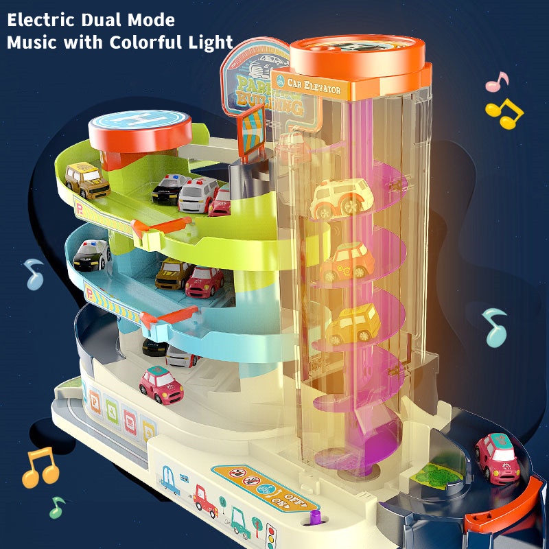 Bộ Đồ Chơi Đường Ray Xe Hơi Chạy Bằng Điện Có Đèn Và Nhạc Vui Nhộn Cho Bé