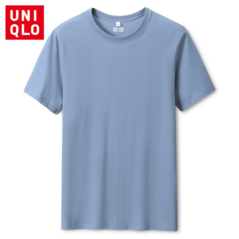 Uniqlo Áo Thun 100% cotton Tay Ngắn Cổ Tròn Màu Trơn Thoáng Khí 8 Màu Tùy Chọn