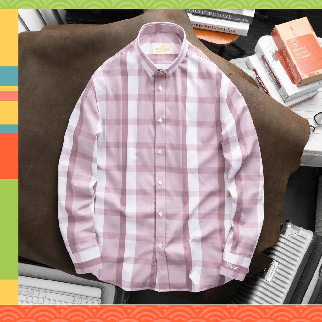 ẢNH SHOP CHỤP - Hàng sẵn shop - Áo sơmi caro hồng Musland đơn giản from SLimFit - 1 chiếc sơmi nam mát mịn đẹp xuất sắ