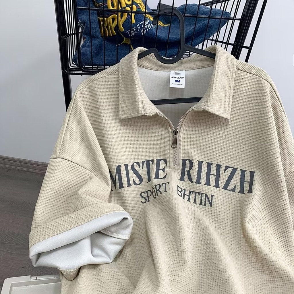 Áo polo Dáng Rộng Tay Ngắn Có Size Lớn M-8XL Phong Cách Thời Trang Hàn Quốc Cho Nam Giới