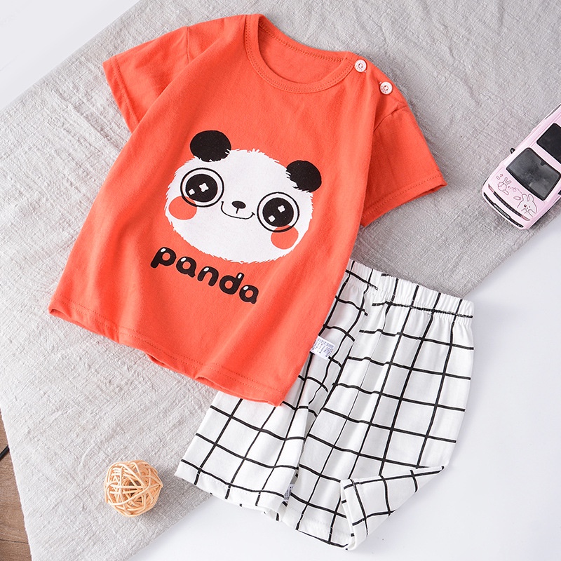 Set Đồ Mùa Hè 2 Món Gồm Áo Thun Tay Cộc + Quần Ngắn Bằng Vải Cotton Dễ Thương Cho Bé Trai Và Bé Gái 2822