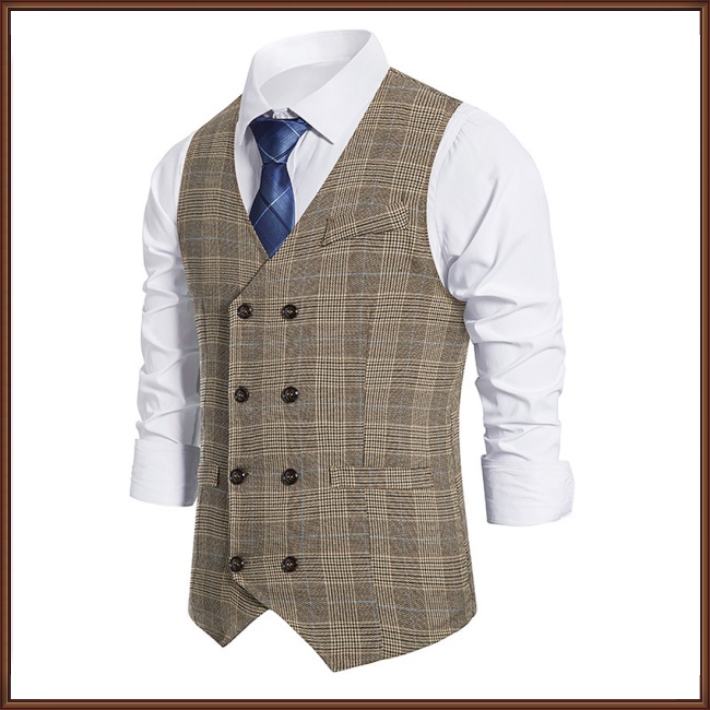 Áo Khoác Ghi Lê Cotton Cổ Chữ V Họa Tiết Kẻ Sọc Ba Chiều Phối Túi Phong Cách Retro Cho Nam