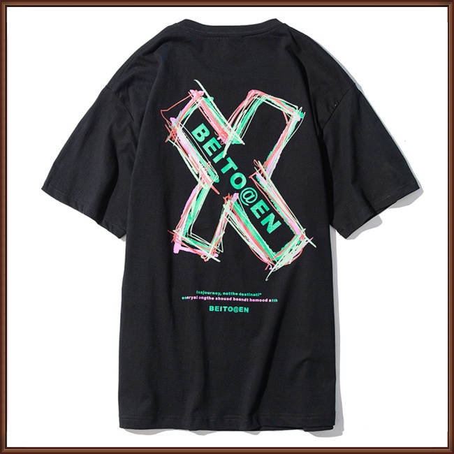 Áo Thun Tay Ngắn Cổ Tròn Dáng Rộng Vải Cotton In Họa Tiết Cá Tính Cho Nam