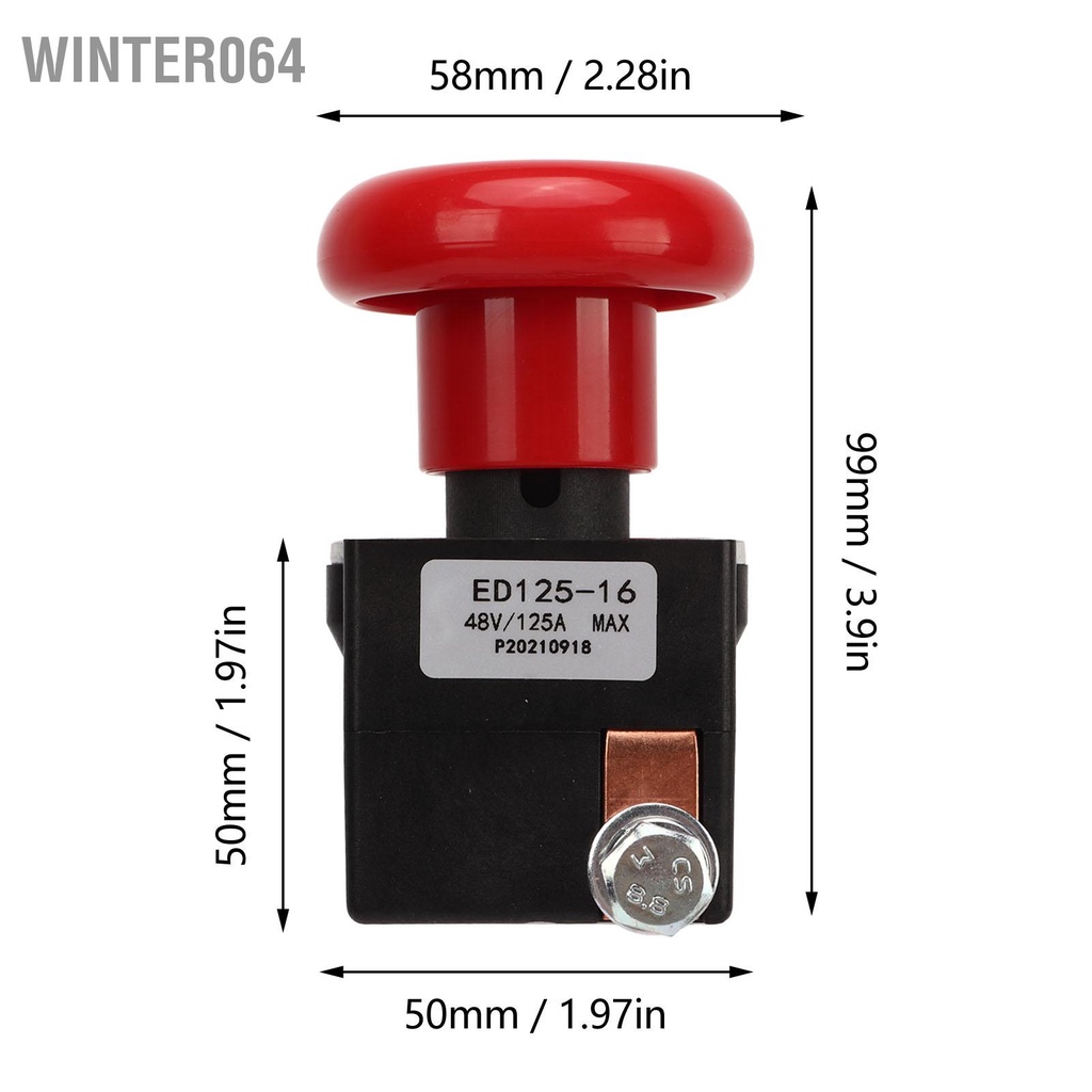 Winter064 Công tắc dừng khẩn cấp 48V 125A Hợp kim loại Nút ED125‑16 Phù hợp với hầu hết các xe nâng hàng